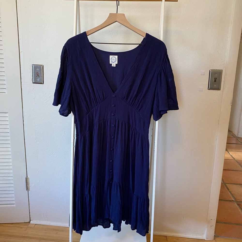 Flowy Embroidered Blue Ruffle Dress